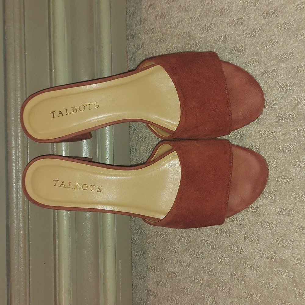 Talbots cognac suede slide heels, 7.5